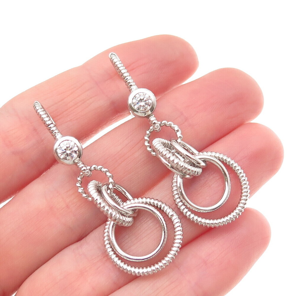 Judith Ripka 925 Sterling Silver C Z Interlocked Circle Dangle Earrings